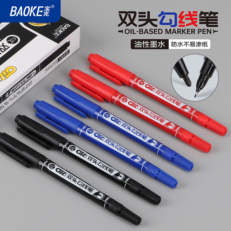 Baok MP2966 Double-headed outlining note-taking pen, oil-based ink, waterproof marking pen, doodling, outlining and drawing pen Specification image