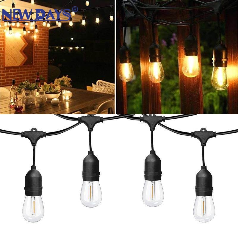 NEWDAYS brand cross-border hanging light strip 10-meter 10-head, with plug and male and female connectors, equipped with S14 bulb camping waterproof light string Application Scenario