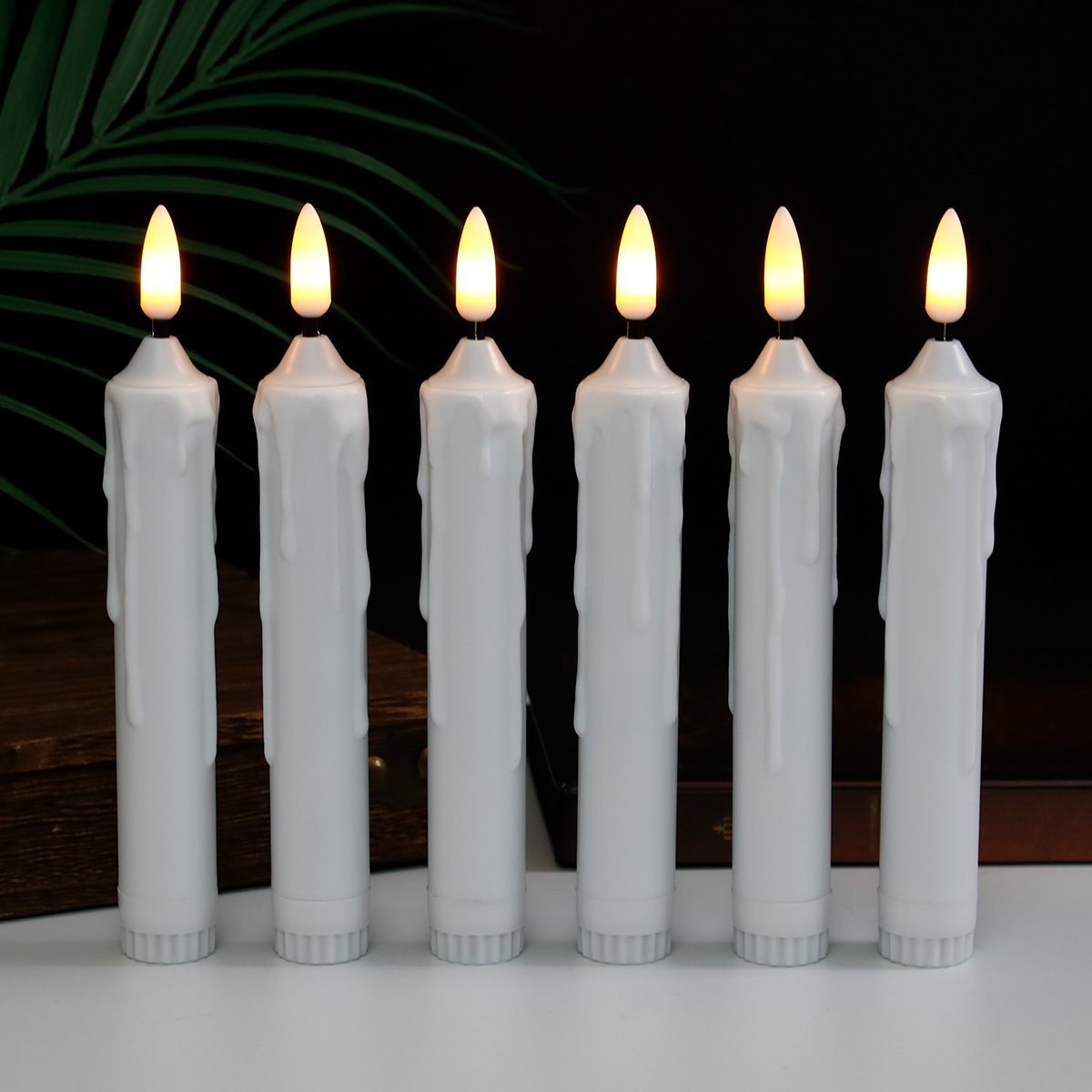New white long-pole candle lamp, led electronic candle lamp, wedding home decoration, candlelight dinner atmosphere lamp, electronic wax