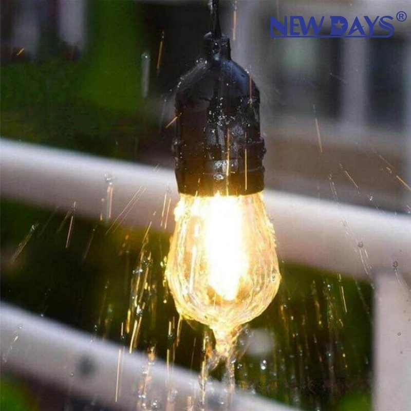 NEWDAYS brand cross-border hanging light strip 10-meter 10-head, with plug and male and female connectors, equipped with S14 bulb camping waterproof light string Specification image