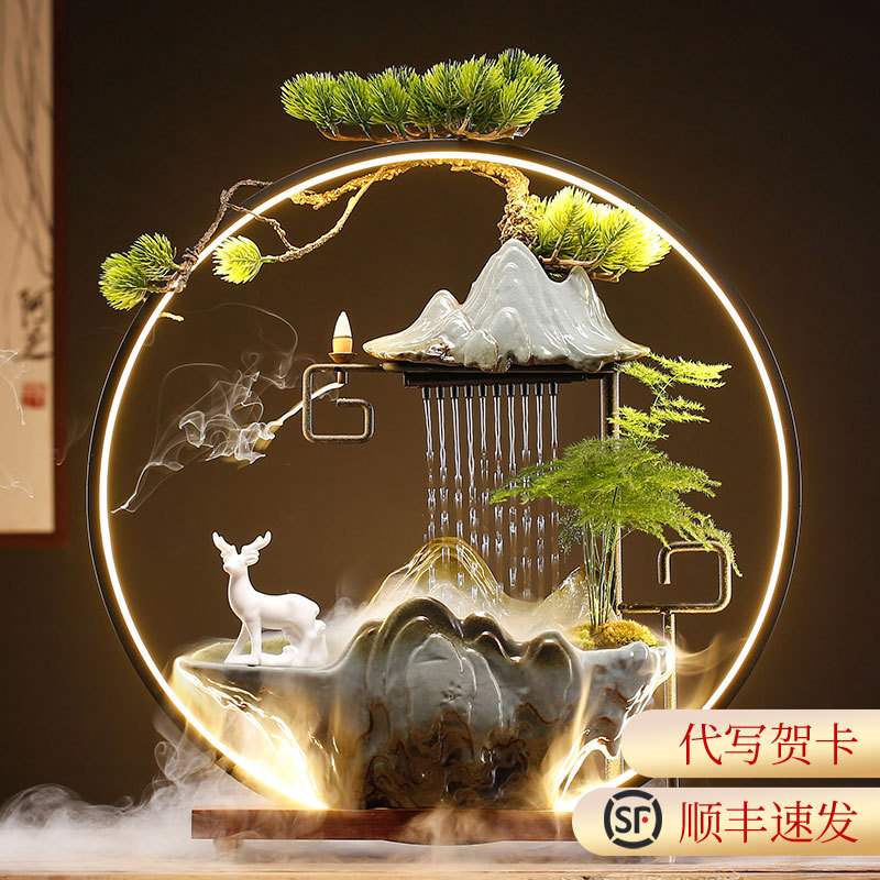 圆形水晶工艺圣母景观摆件 风水鱼缸加湿器大型头饰国潮国风加湿器