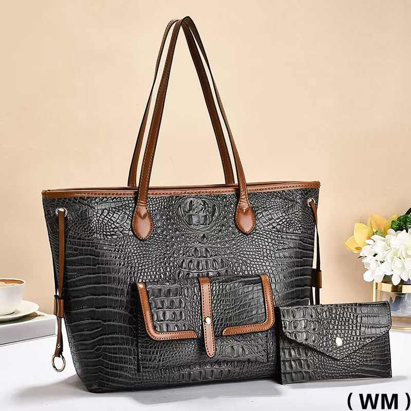 Negro cocodrilo patrón cuero genuino bolso y cartera a juego mujer largo estilo simple bolsa de mujer details Picture