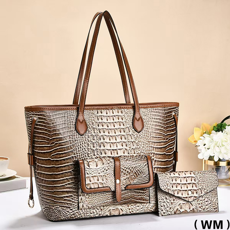 Negro cocodrilo patrón cuero genuino bolso y cartera a juego mujer largo estilo simple bolsa de mujer Specification image