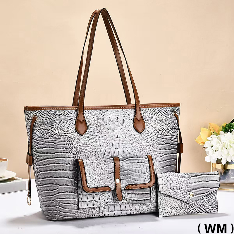 Negro cocodrilo patrón cuero genuino bolso y cartera a juego mujer largo estilo simple bolsa de mujer Item Picture