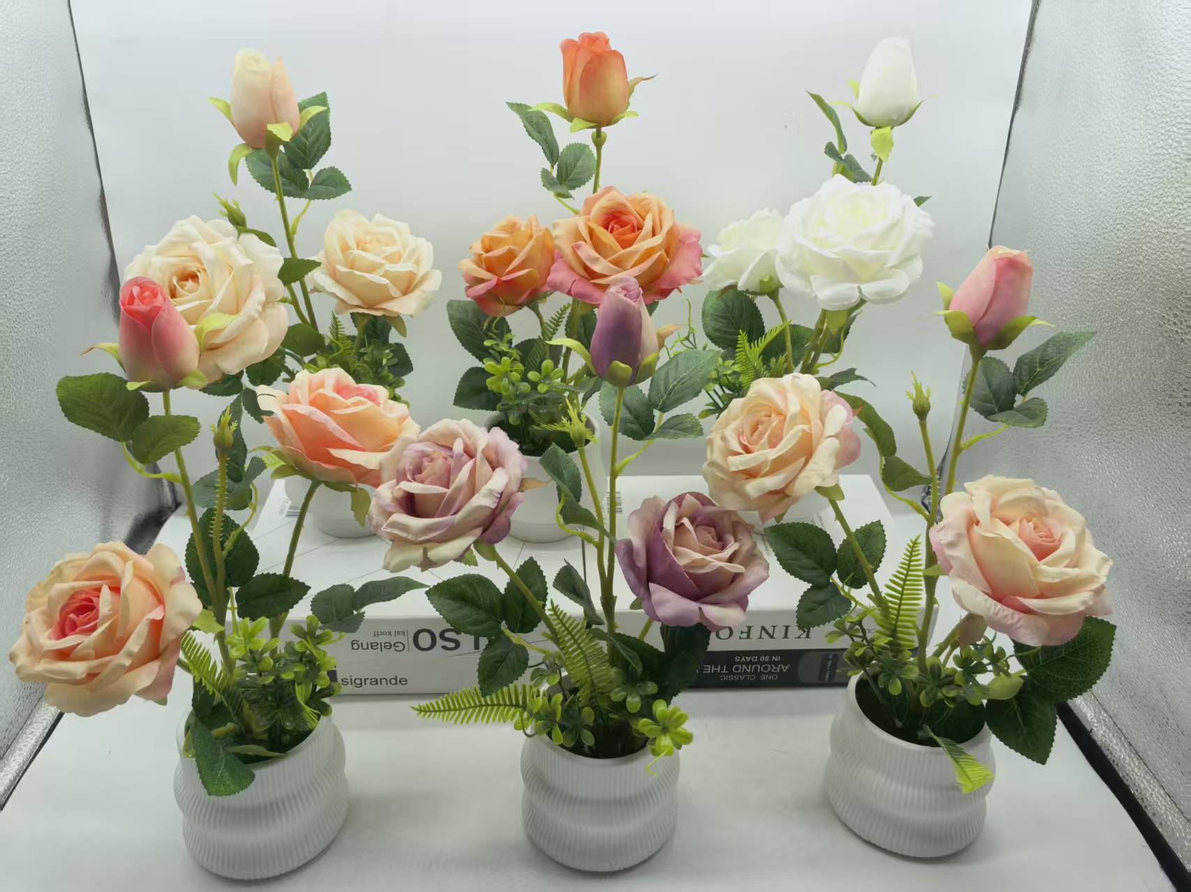 彩色仿真玫瑰花束 泡沫花假花塑料花灯装饰