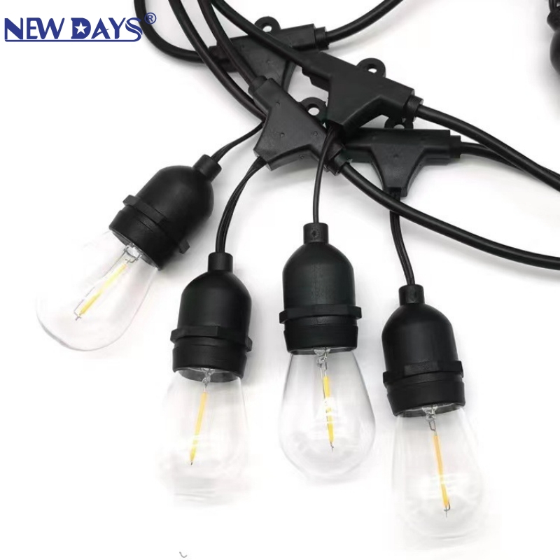 NEWDAYS marca crossover colgante luz con 5 metros 10 cabezas, con enchufe y conector macho y hembra, con bombilla S14 camping luz a prueba de agua cordón, luz de ambiente exterior details Picture