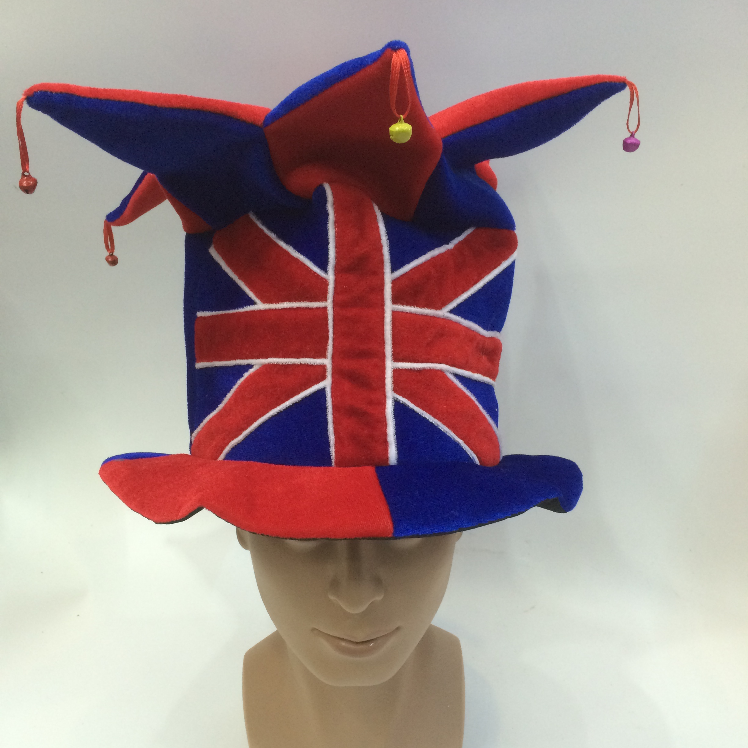 A blue-red clown hat with a cross-shaped cross and a small bell, a festival hat Specification image