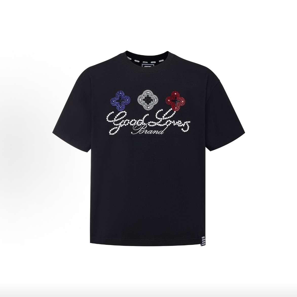 2026 China al por mayor en europa y américa best sellers venta caliente brillo en polvo impresión ligera moda de lujo alto sentido manga corta camiseta hombres y mujeres mismo estilo negro blanco peso libras manga corta moda