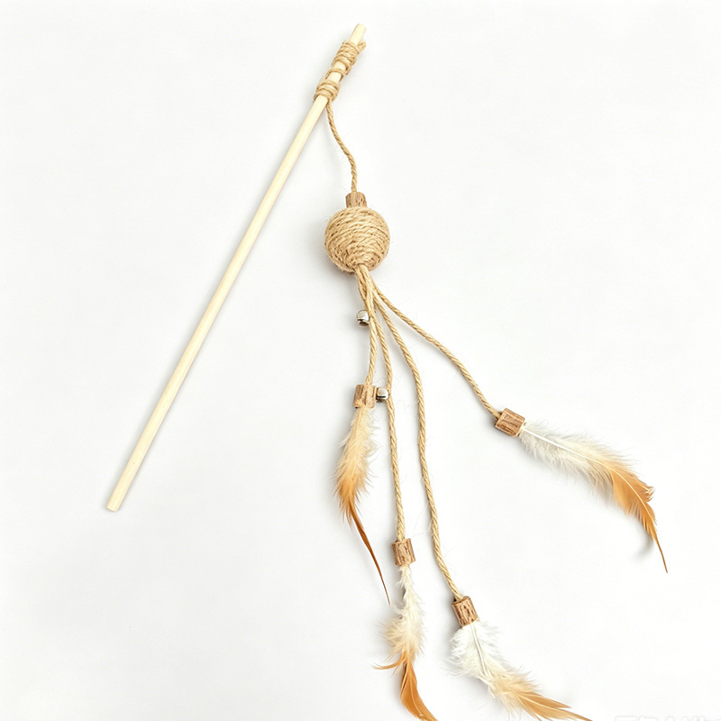 Cuerda de cáñamo de gato pluma divertirse palo de gato desahogarse desde hola correa de campana de madera polygonum bola de cáñamo mordedura resistente juguete de gato suministros para mascotas Item Picture