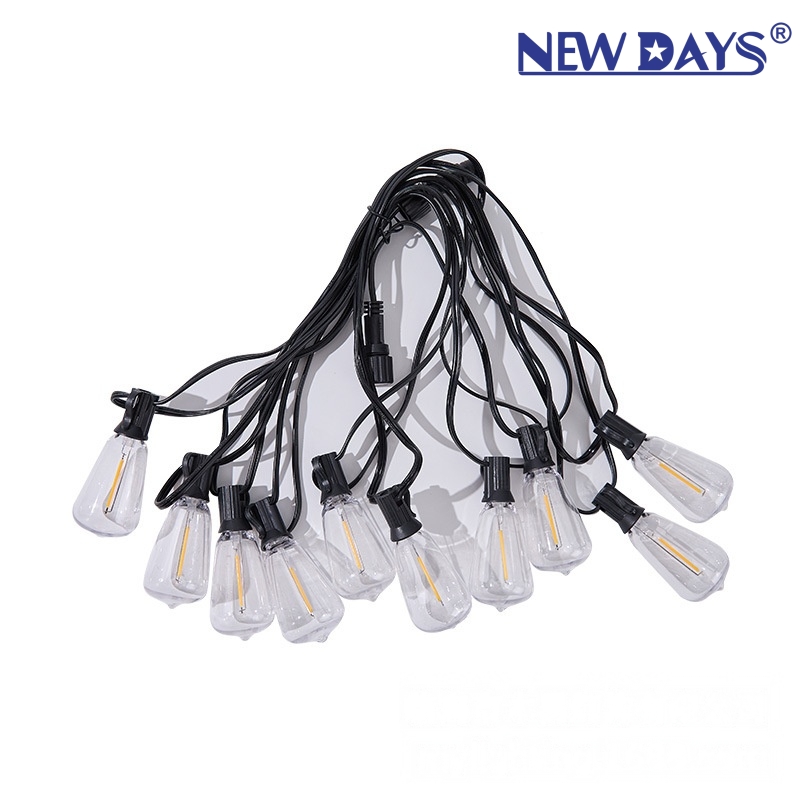 NEWDAYS brand cross-border hanging light strip 7.5-meter 25-head, with plug and male and female connectors, featuring ST38 bulb camping waterproof light string