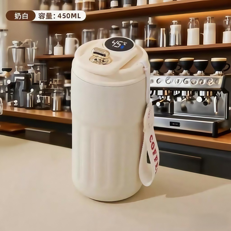 Inteligente de temperatura de pantalla térmica taza de café, diseño de rayas verticales con café lanyard cuatro colores opcional Specification image