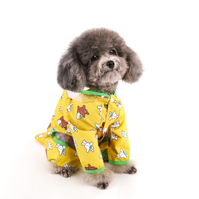 Cross-border towing dog raincoat with contrasting color, frosted edge, transparent tail and teddy small and medium-sized dog pet raincoat details Picture