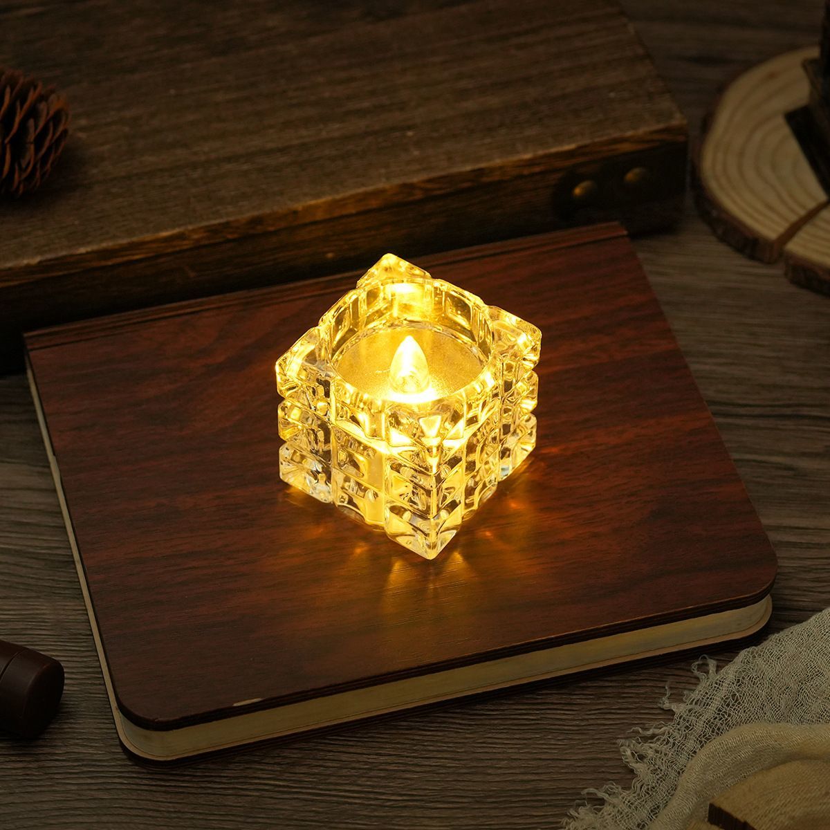 Atmospheric crystal transparent candle night light, simple LED desktop small decoration, luminous small light, photo prop detail image 8