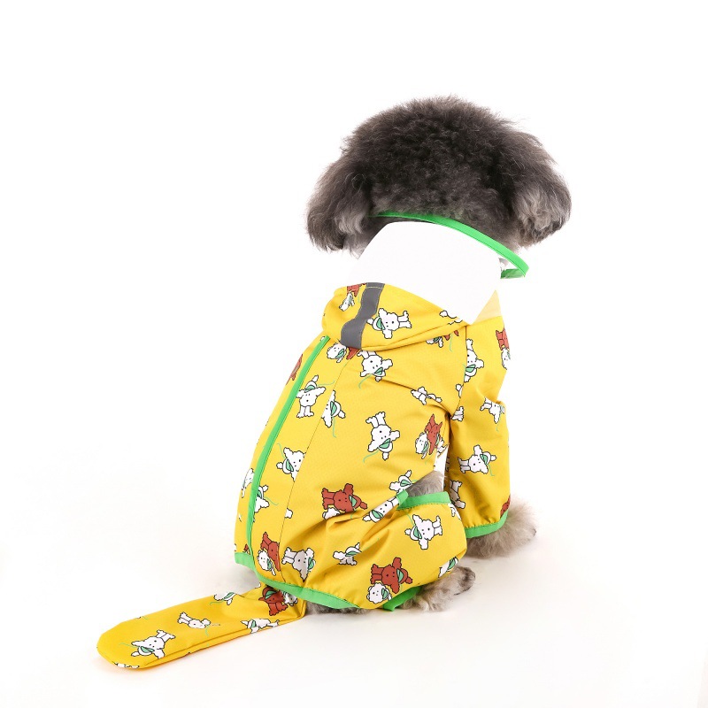 Cross-border towing dog raincoat with contrasting color, frosted edge, transparent tail and teddy small and medium-sized dog pet raincoat Specification image