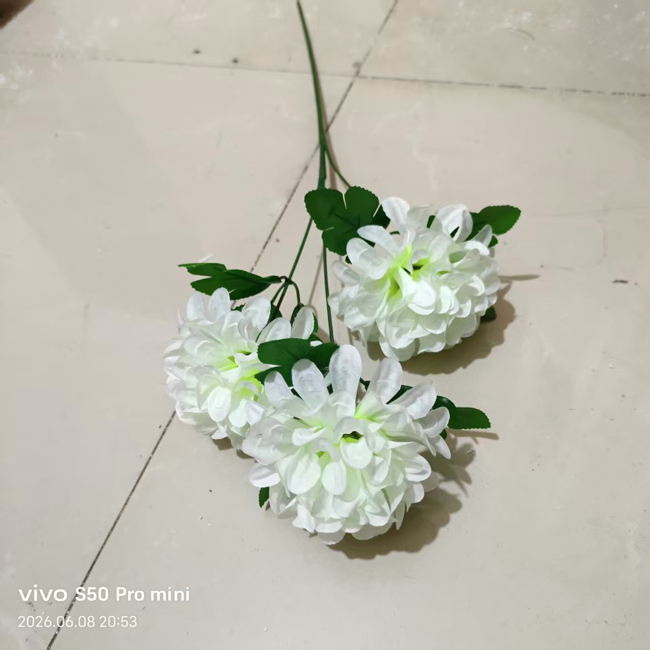 Factory direct sales of simulated single three-head plastic flowers, artificial handcrafted flowers, flat chrysanthemum heads, fake flowers, silk flowers, DIY bouquets, indoor and outdoor decorative flowers Item Picture