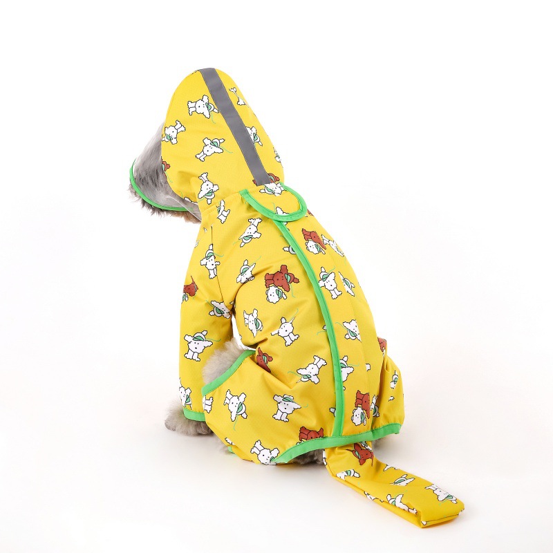 Cross-border towing dog raincoat with contrasting color, frosted edge, transparent tail and teddy small and medium-sized dog pet raincoat Item Picture