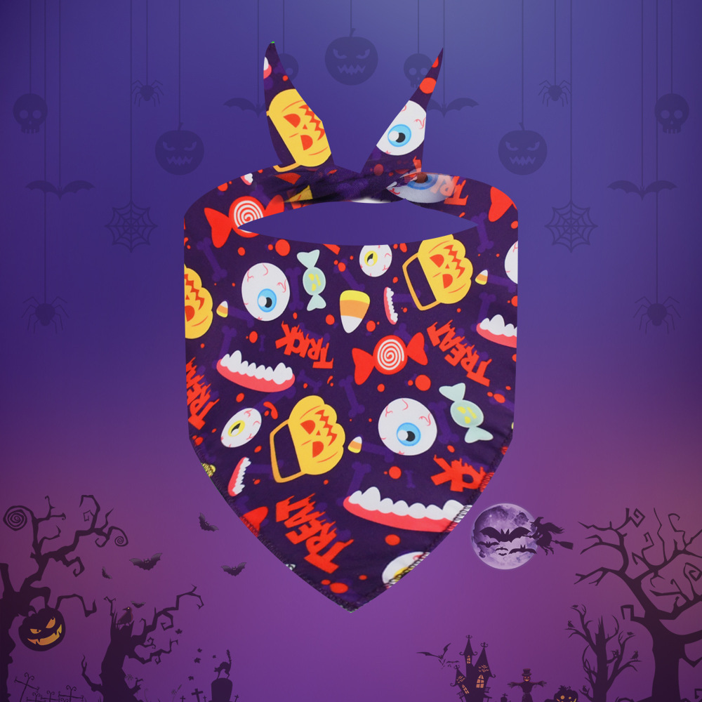 Customized new products for Halloween and Ghost Festival: dog and cat pet triangle scarves, printed cute pet scarves, saliva wipes, bows and ties Specification image
