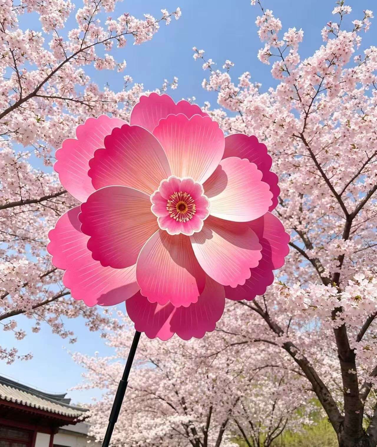 Spring flower Windmill Wall Scenic Area outdoor garden decoration children's hand-held rotating flower plastic windmills detail image 7