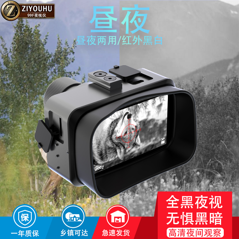 The black infrared night vision device outdoor camera helmet screen displays the infrared image of the Wolf