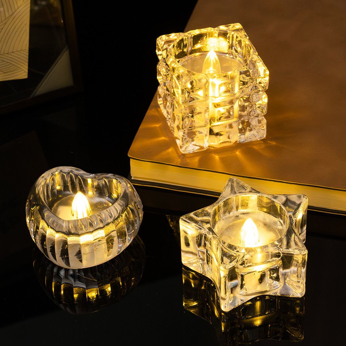 Atmospheric crystal transparent candle night light, simple LED desktop small decoration, luminous small light, photo prop detail image 4