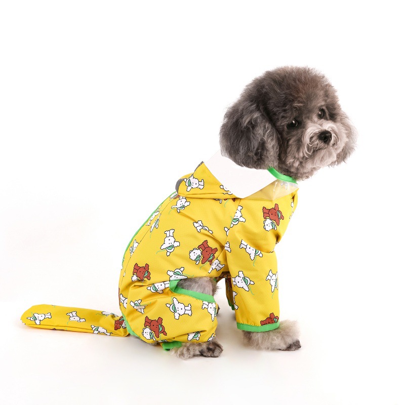 Cross-border towing dog raincoat with contrasting color, frosted edge, transparent tail and teddy small and medium-sized dog pet raincoat