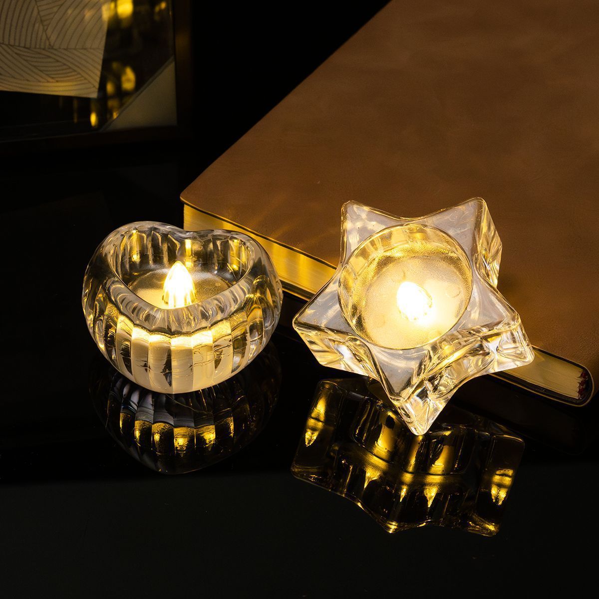 Atmospheric crystal transparent candle night light, simple LED desktop small decoration, luminous small light, photo prop detail image 2