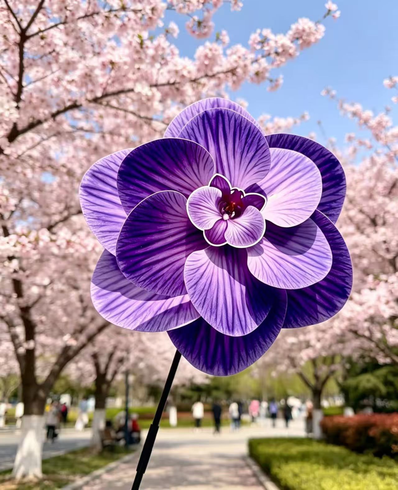 Spring flower Windmill Wall Scenic Area outdoor garden decoration children's hand-held rotating flower plastic windmills detail image 2