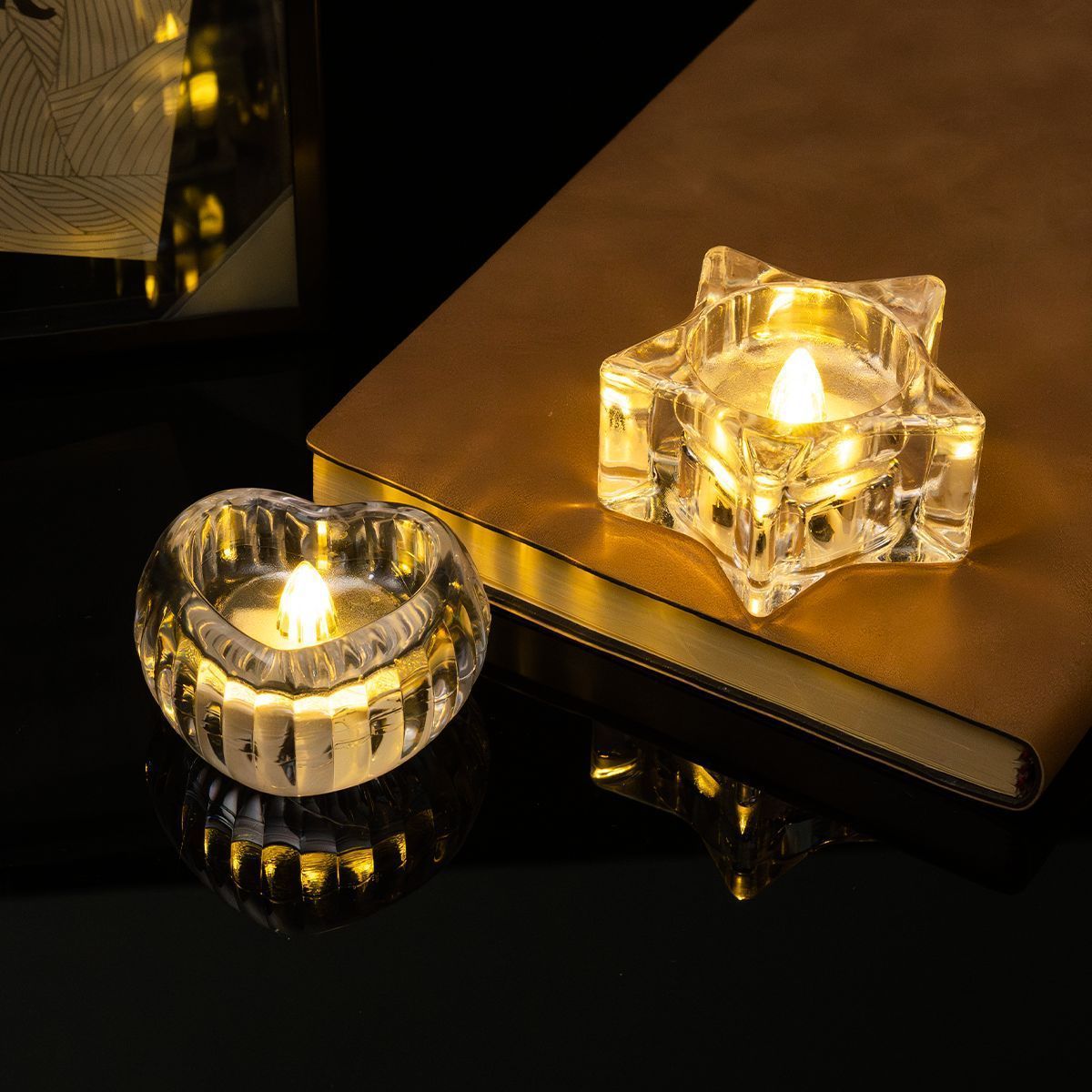 Atmospheric crystal transparent candle night light, simple LED desktop small decoration, luminous small light, photo prop details Picture