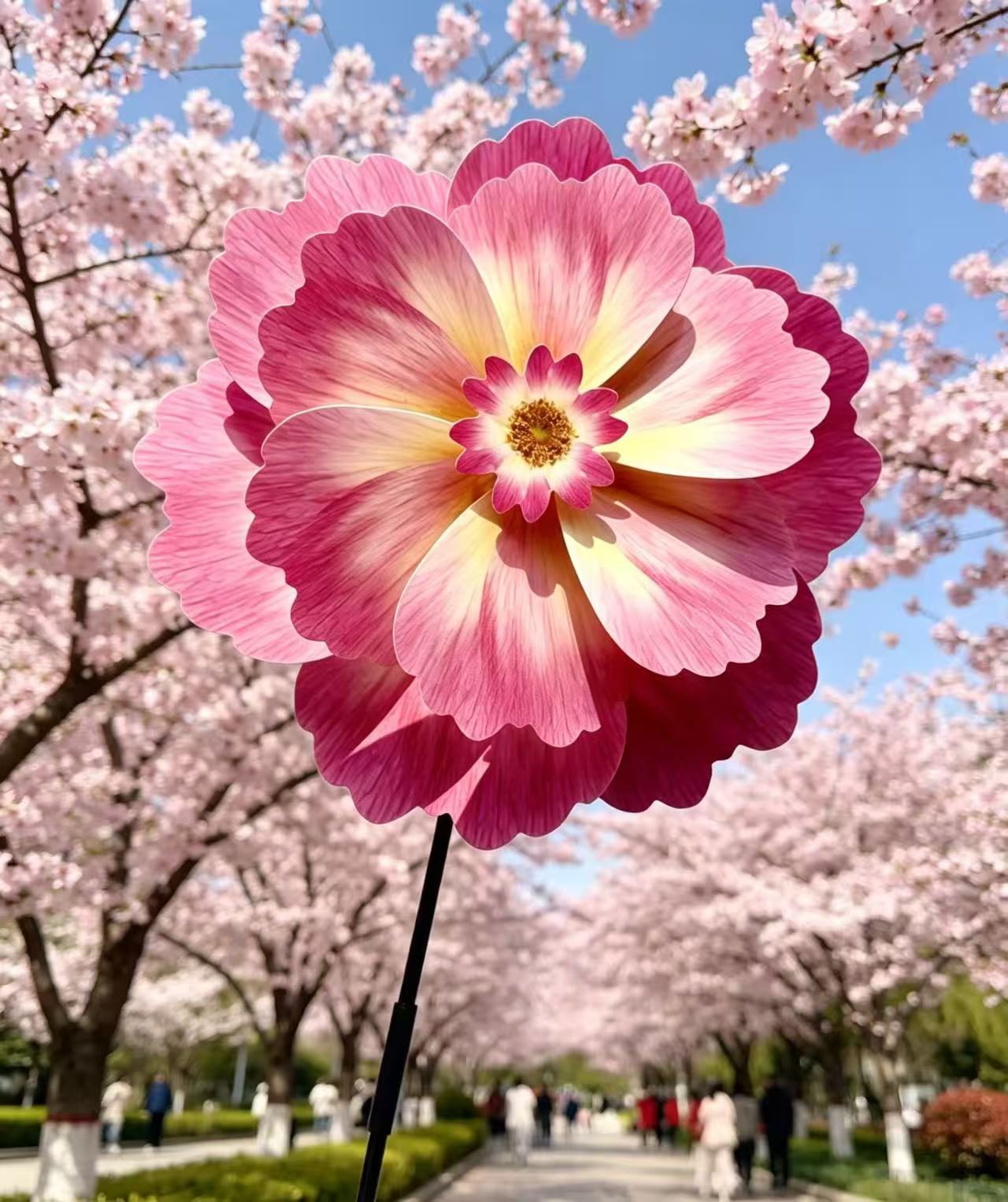 Spring flower Windmill Wall Scenic Area outdoor garden decoration children's hand-held rotating flower plastic windmills detail image 3
