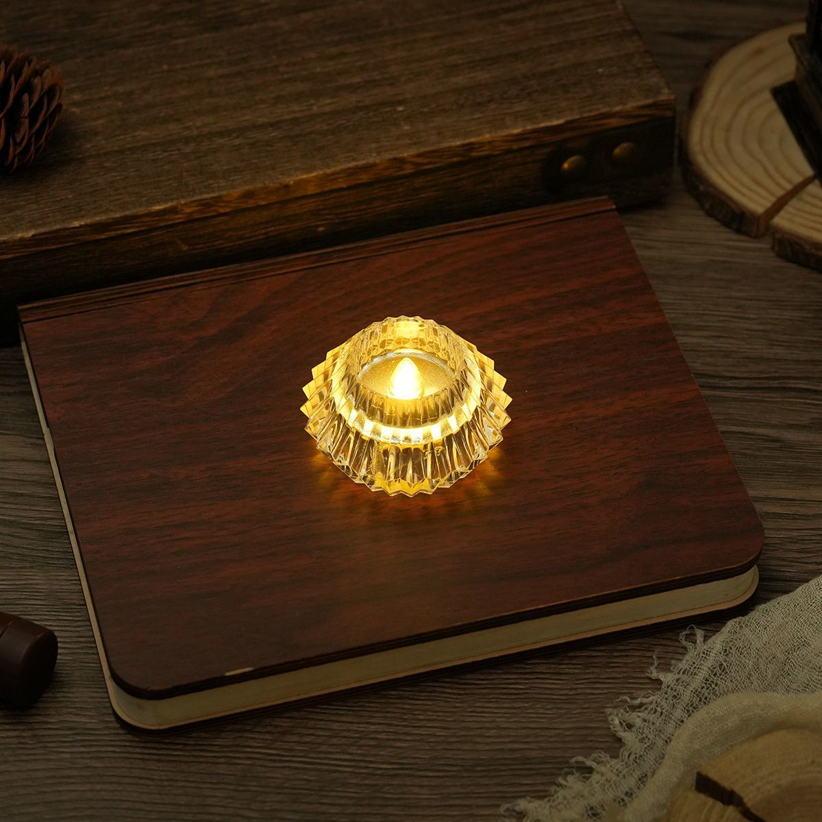Atmospheric crystal transparent candle night light, simple LED desktop small decoration, luminous small light, photo prop detail image 7