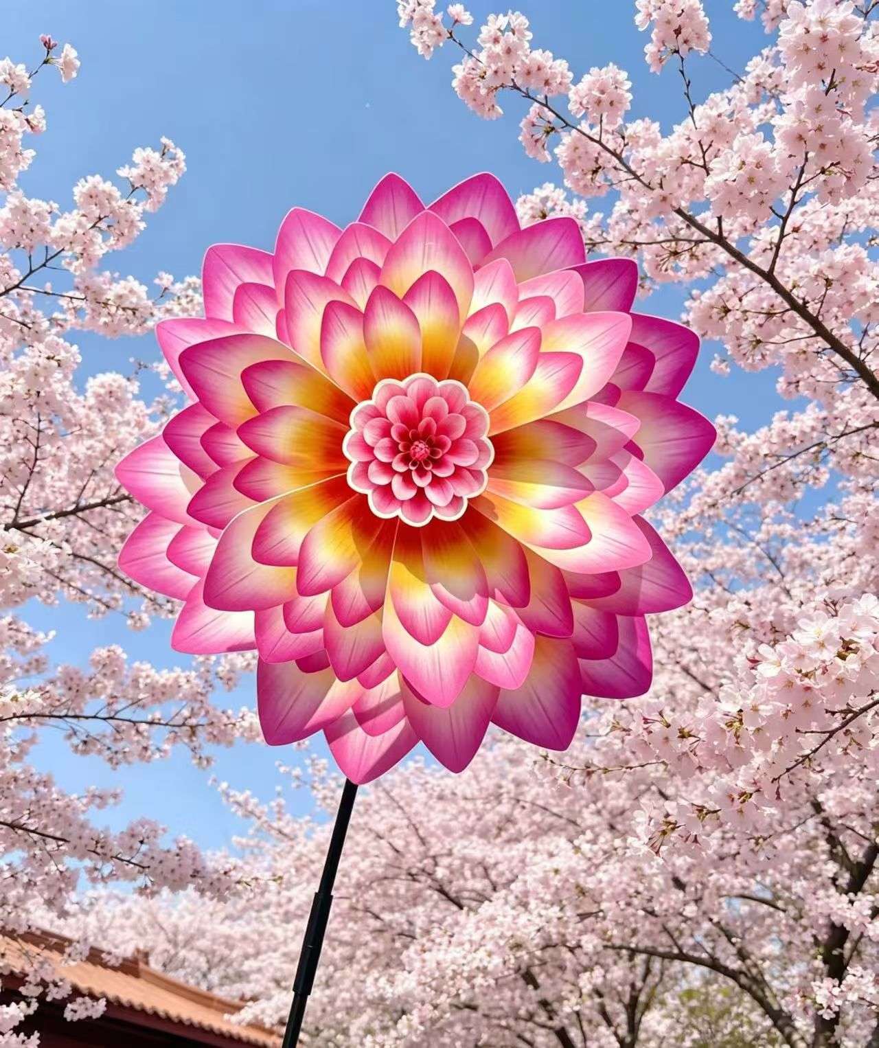Spring flower Windmill Wall Scenic Area outdoor garden decoration children's hand-held rotating flower plastic windmills detail image 5