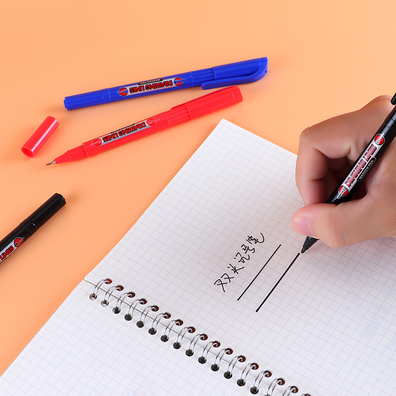 Bao Ke small double-headed oil-based marker pen, red, blue, black outlining pen, ink-refilling, express logistics pen, marker pen Specification image