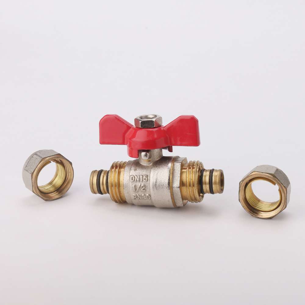 DN15 ferrule brass ball valve, red butterfly handle aluminum-plastic straight-through ball valve, floor heating water pipe switch valve