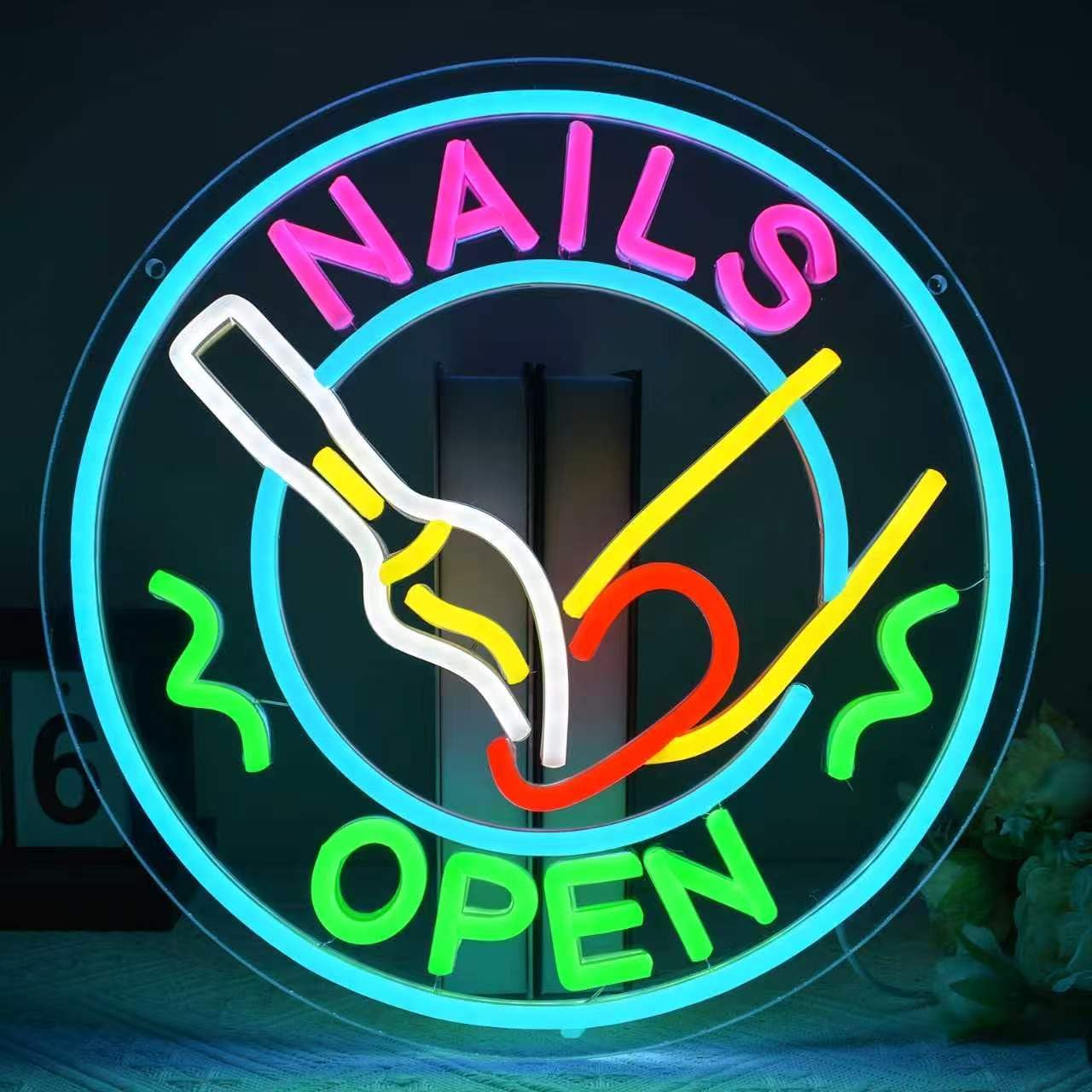 美甲霓虹灯OPEN标志 主题装饰 Nail neon lights 霓虹灯LED灯