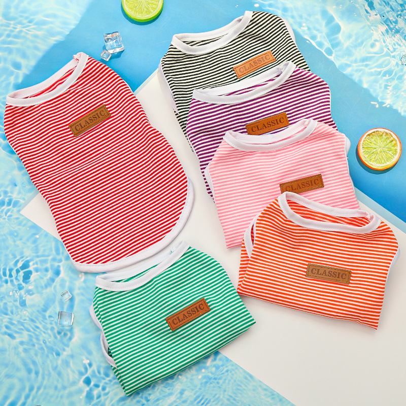 Colorful striped pet vests, dog four-legged cool clothes, pet clothing, summer breathable supplies details Picture