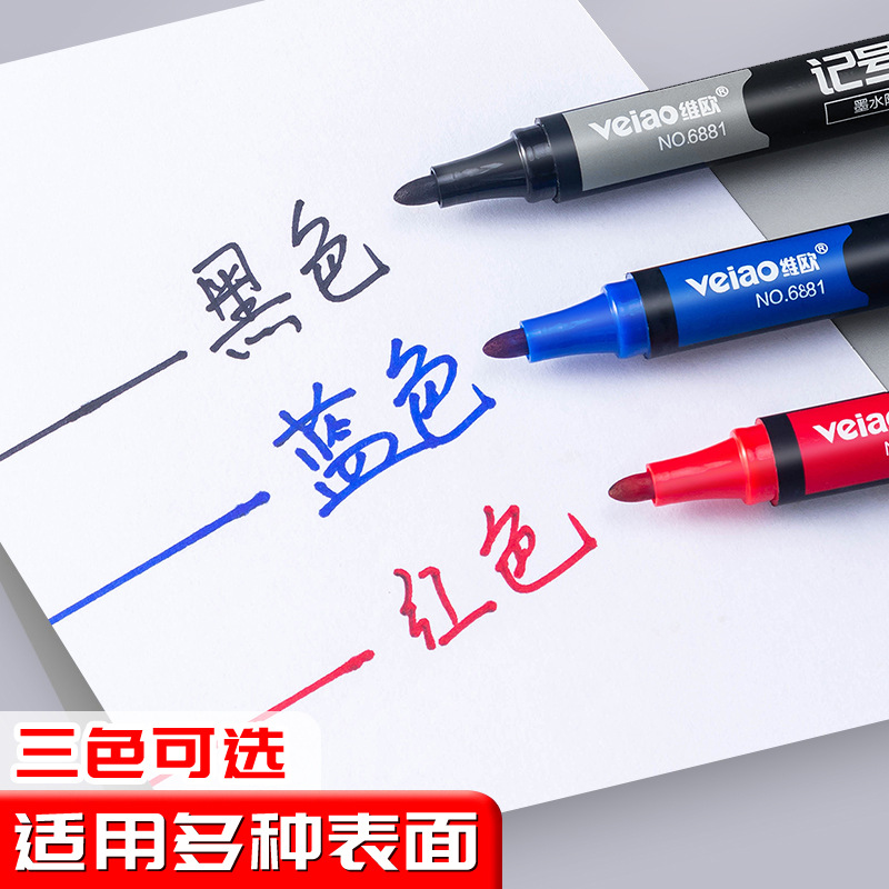 Vio thick-tipped oil-based marker pens are waterproof and do not fade easily. They are large-capacity black, red and blue marker pens details Picture
