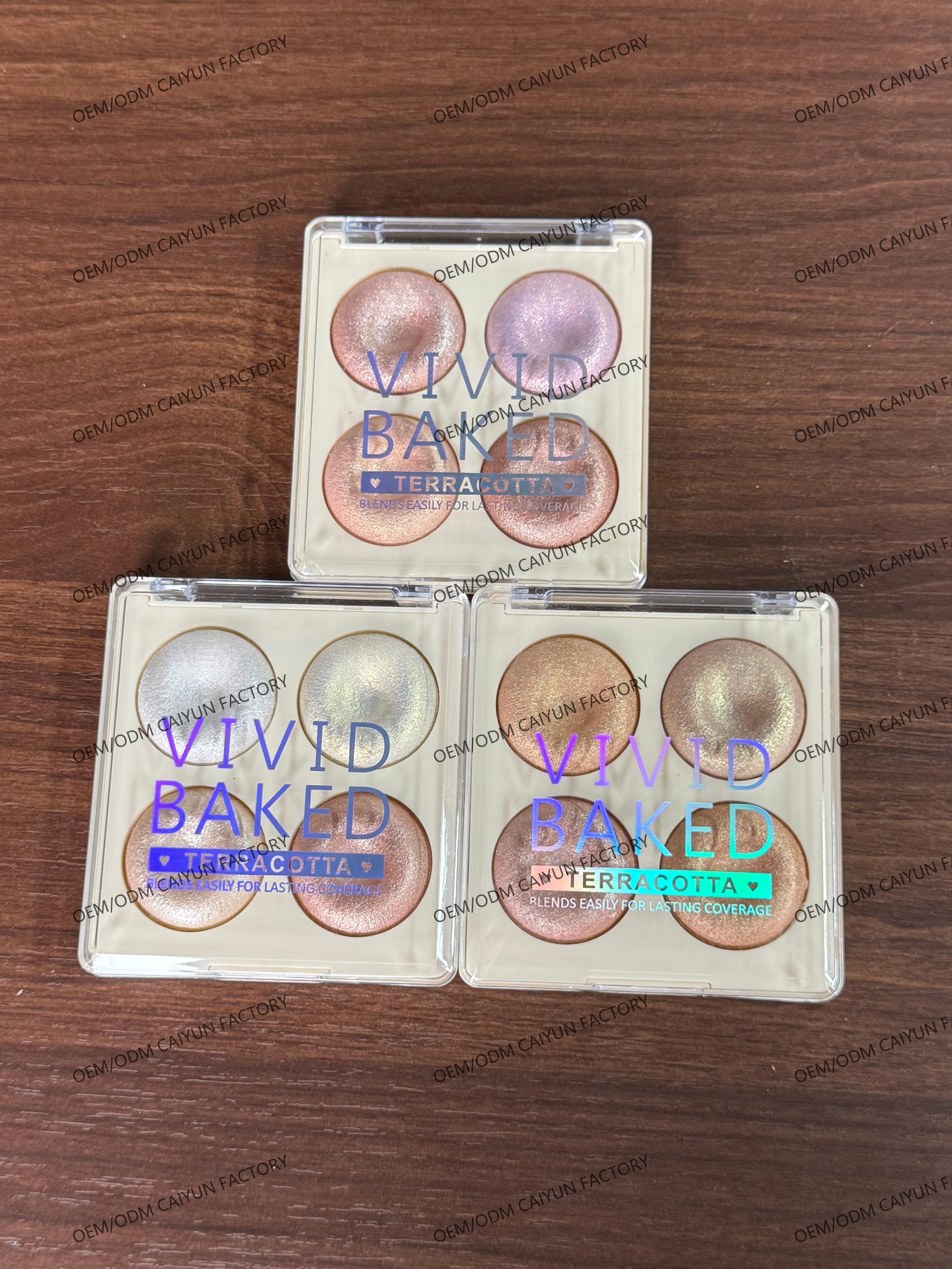 Bestseller new four-color pearlescent baking powder compact makeup wholesale, contouring blush one-piece set, cross-border exclusive high-gloss eyeshadow Specification image