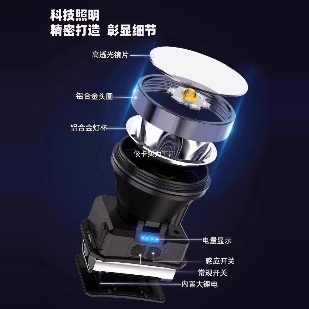 头灯强光充电超亮头戴式照明感应超长续航户外夜钓鱼led矿灯批发