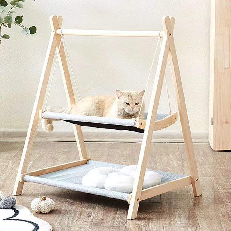 Venta al por mayor suministros de madera sólida para mascotas gato swing hamaca removible lavable cuatro estaciones universal gato perro juguetes de ocio Specification image