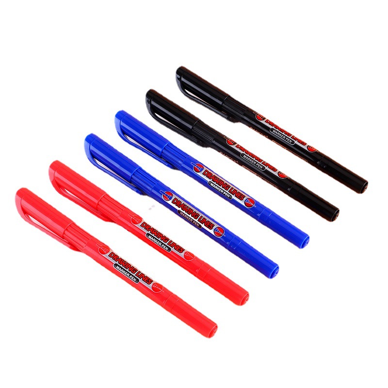 Bao Ke small double-headed oil-based marker pen, red, blue, black outlining pen, ink-refilling, express logistics pen, marker pen Item Picture
