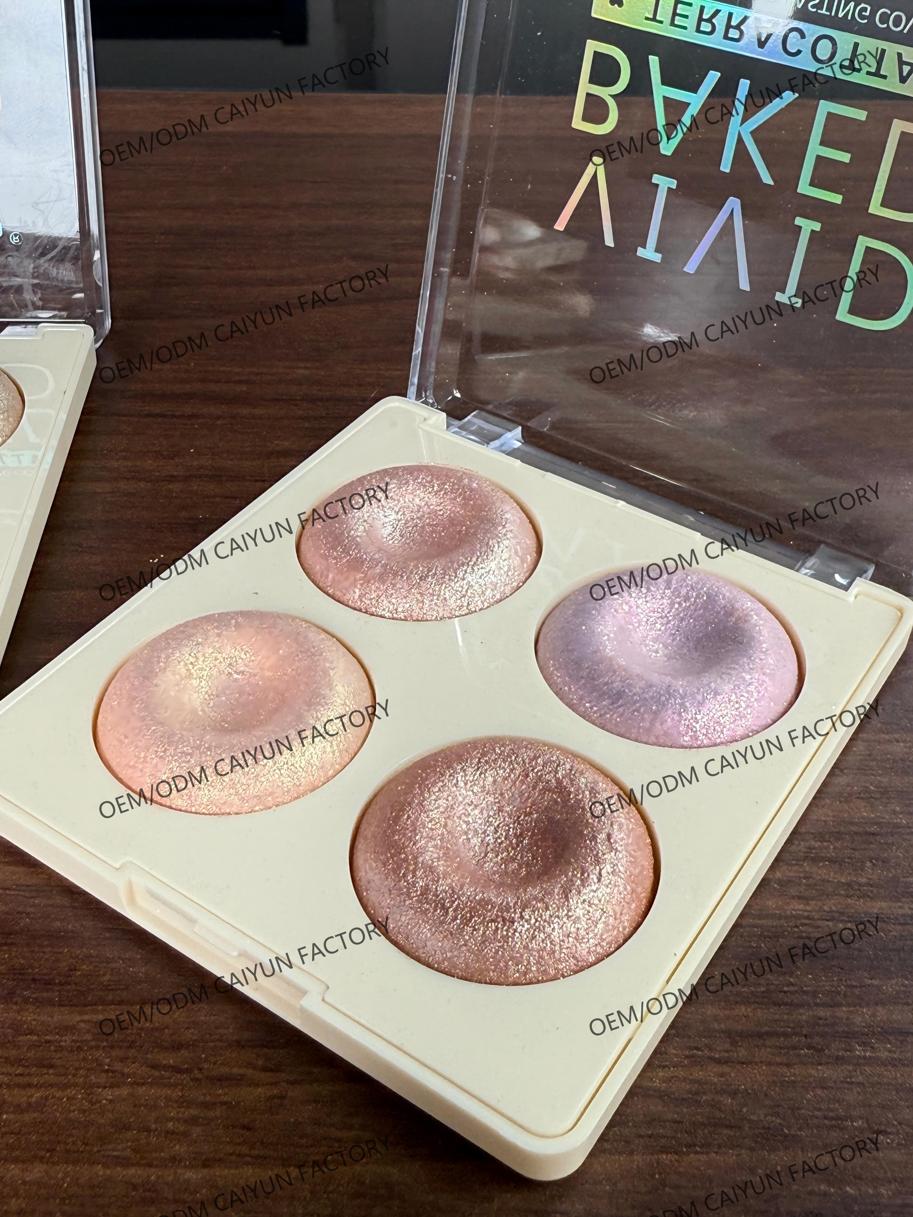 Bestseller new four-color pearlescent baking powder compact makeup wholesale, contouring blush one-piece set, cross-border exclusive high-gloss eyeshadow