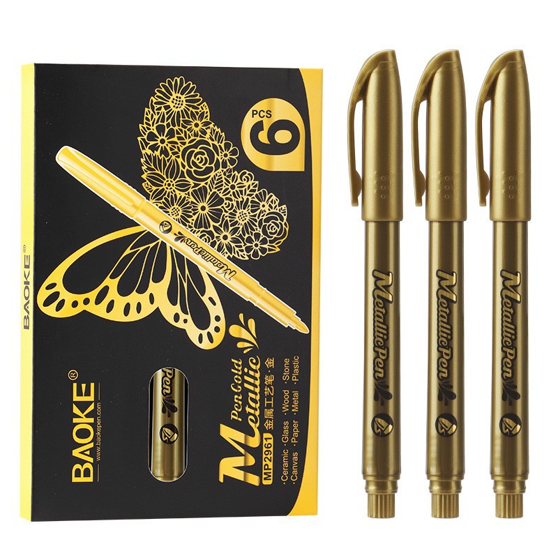 Bao Ke MP2961 Metal Craft pen, gold and silver white, DIY graffiti greeting card pen, painting, coloring, marking and marker pen Item Picture