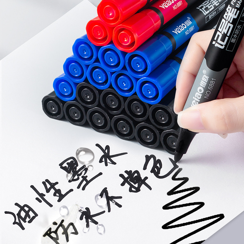 Vio thick-tipped oil-based marker pens are waterproof and do not fade easily. They are large-capacity black, red and blue marker pens Specification image