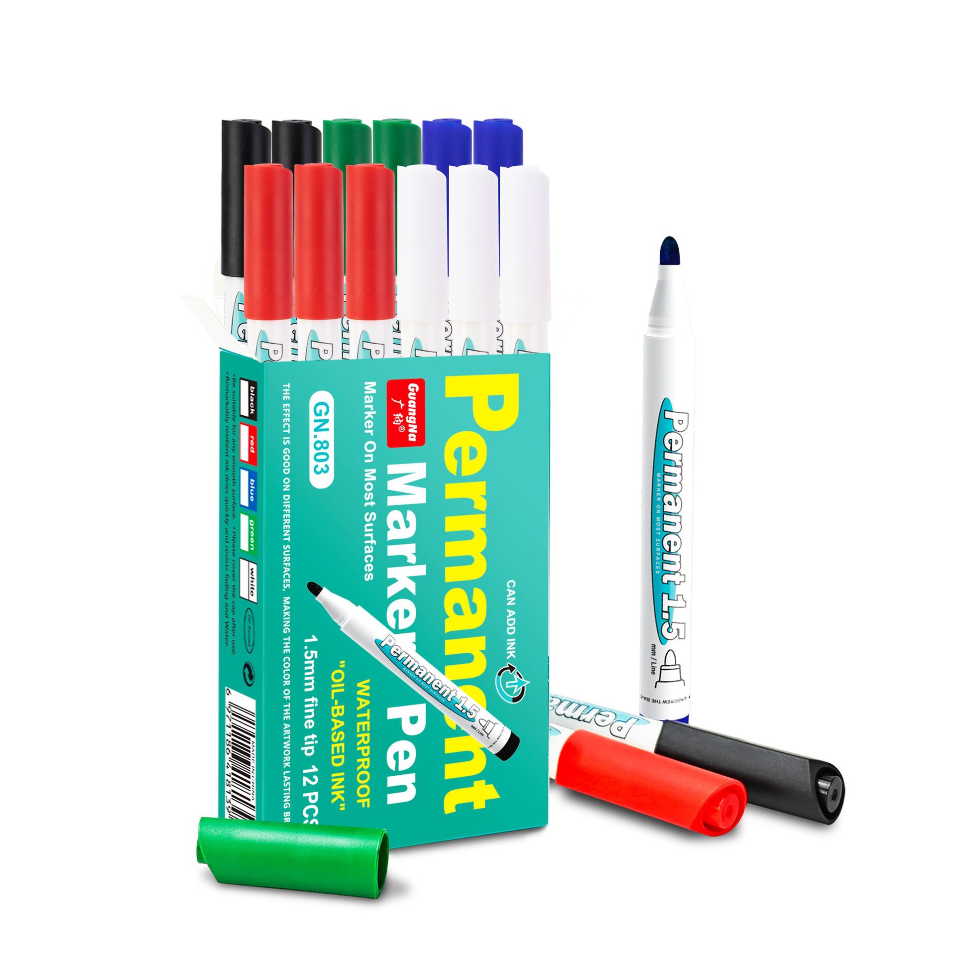 The Guangna 803 oil-based waterproof marker pen can be filled with ink without fading. It is a high-gloss colored marking pen with a large capacity for painting Item Picture