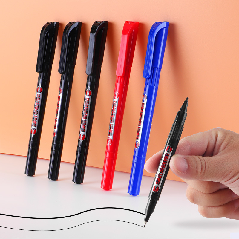 Bao Ke small double-headed oil-based marker pen, red, blue, black outlining pen, ink-refilling, express logistics pen, marker pen