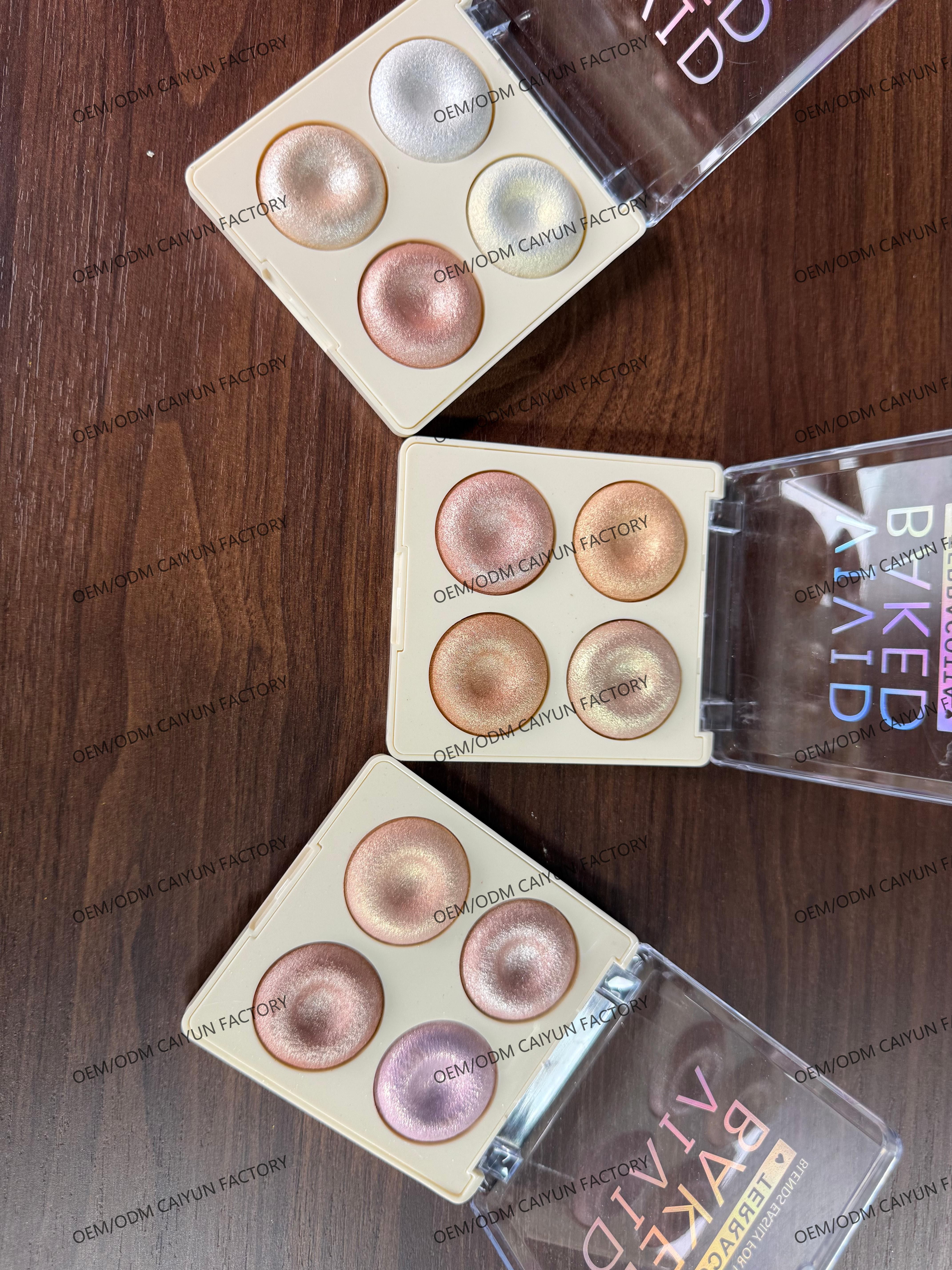 Bestseller new four-color pearlescent baking powder compact makeup wholesale, contouring blush one-piece set, cross-border exclusive high-gloss eyeshadow details Picture