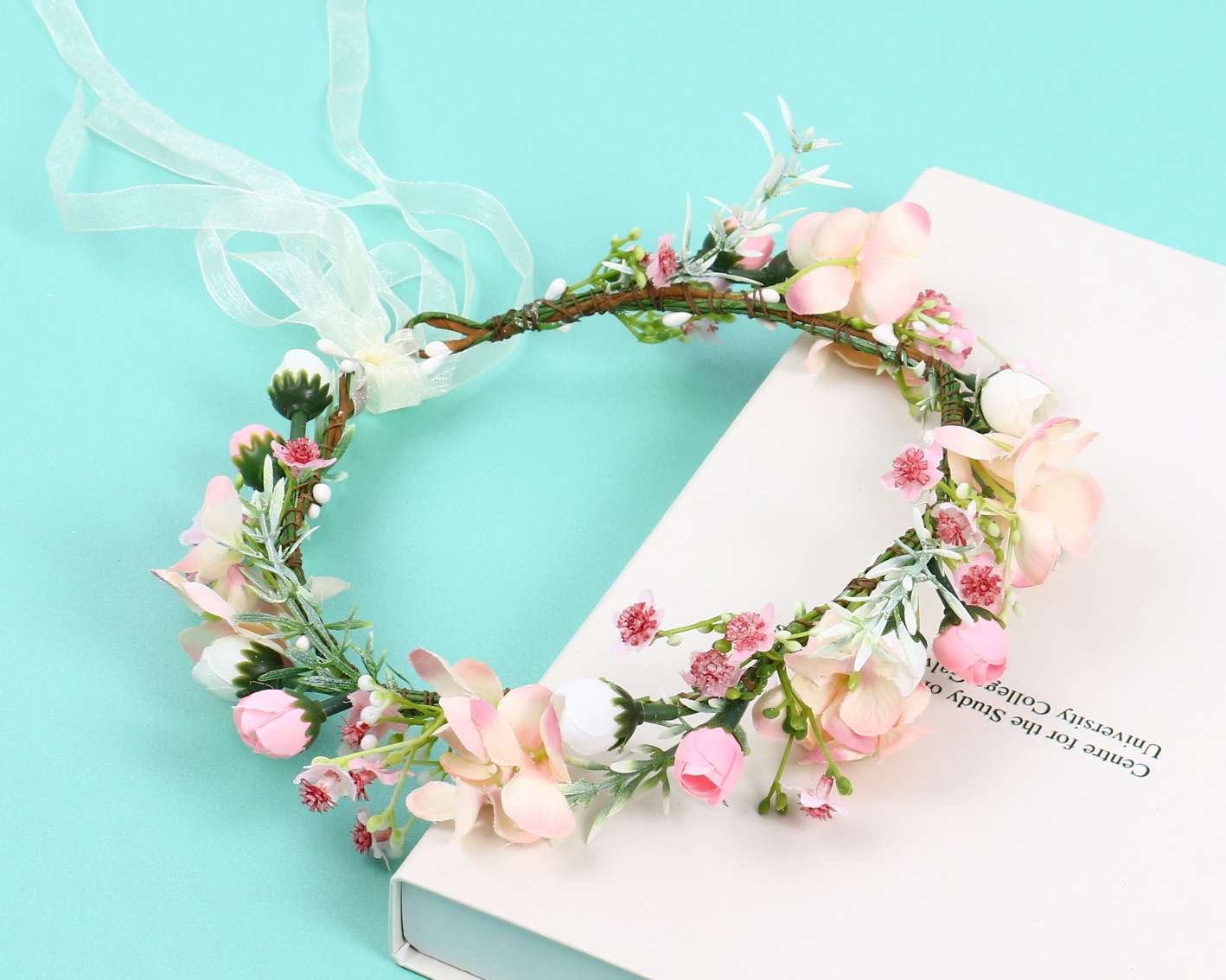 Pink and white flower garlands, headwear, hair accessories, party decorations, bride's headwear, spring photo props detail image 1