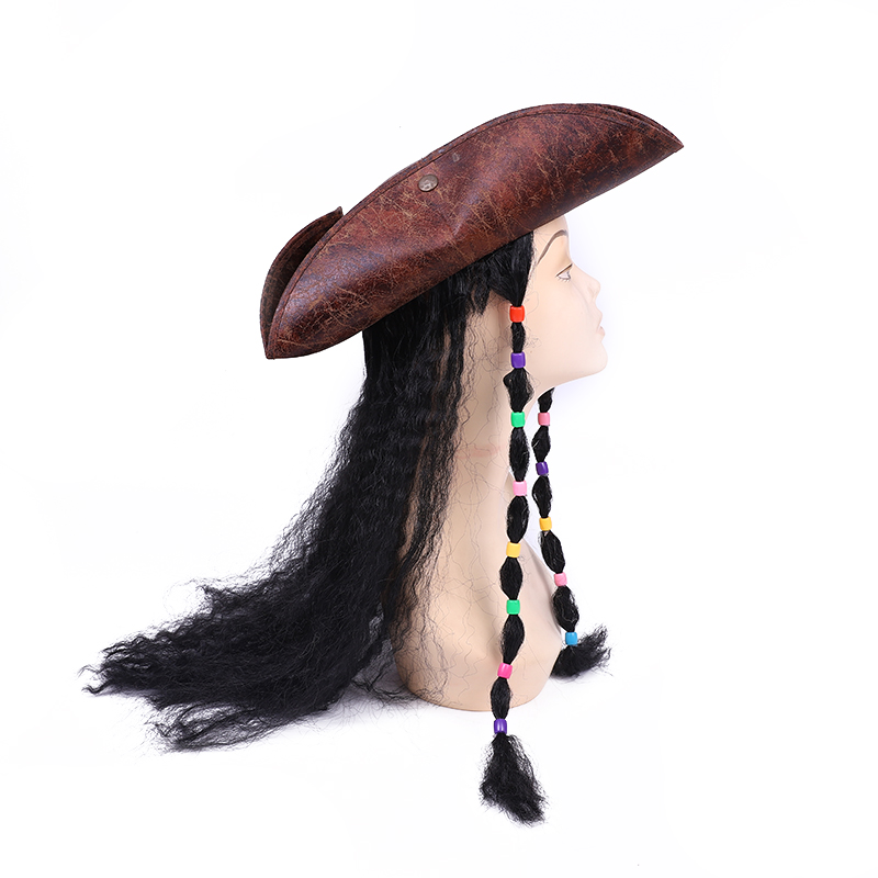Yiwu Qianfang Leather Pirate hats, wigs, professional hats, wigs with beads, pirate captain hats details Picture