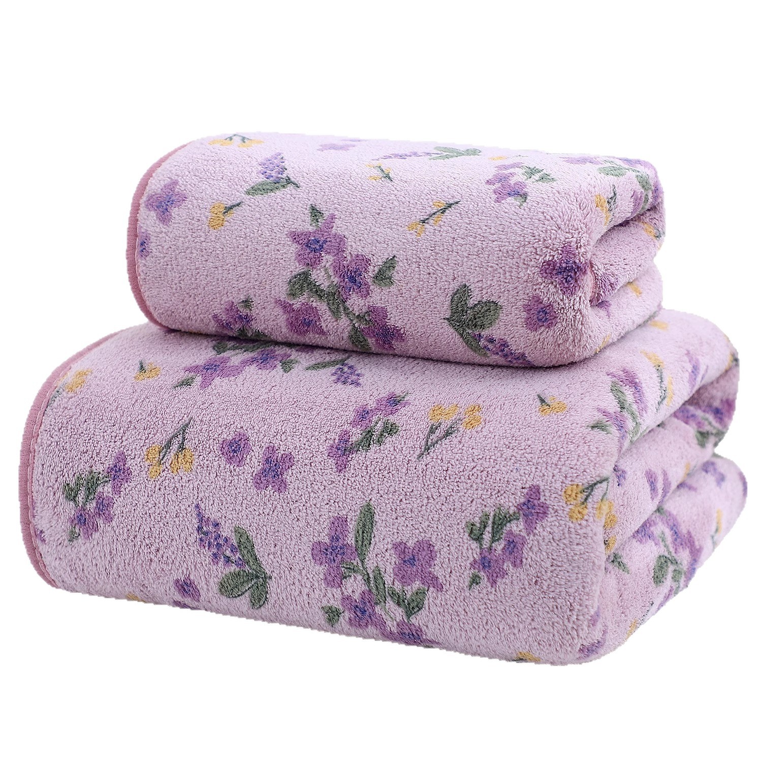 The small floral series bath towel is extra-thick, soft and absorbent, suitable for both home and commercial use. It is a coral fleece bath cap towel Item Picture
