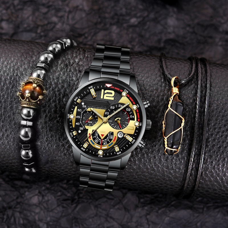 Cross-border TEMU set Watch Skeleton non-mechanical watch Men's Business Wristwatch Accessory watch Multi-piece set combination s